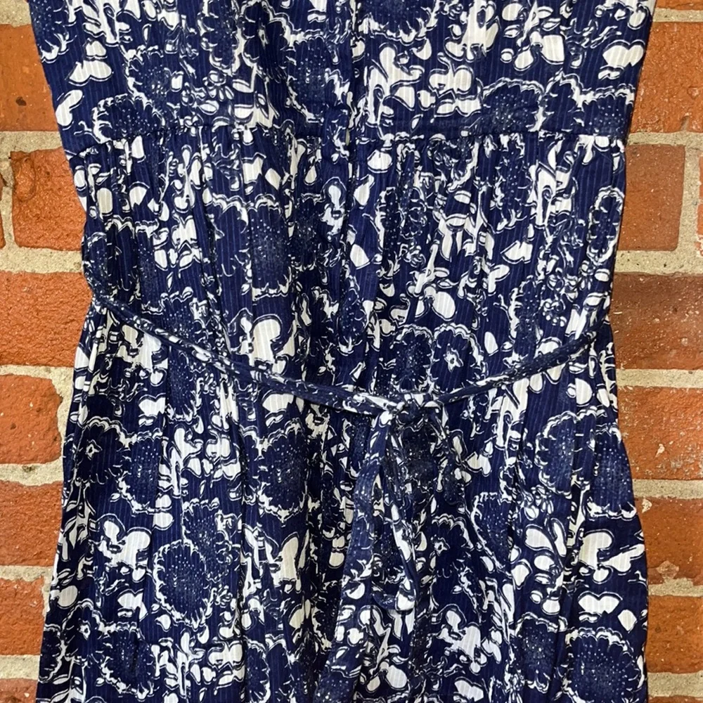 Gap Dress Full Front Button 3/4 Sleeve Tie Waist Blue & White Size 6 - Picture 2 of 10